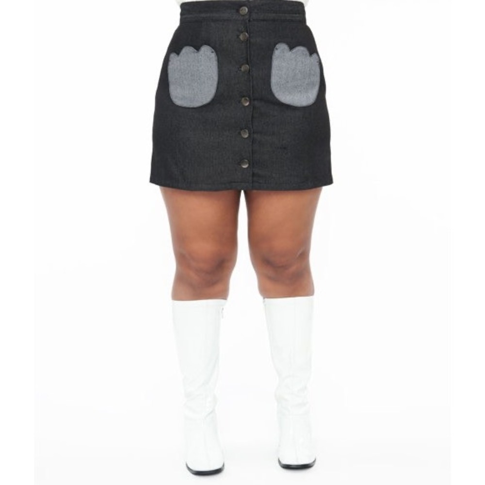 Smak Parlour Skirt Women 3X Mini Black Button Down Tulip Pocket NWT